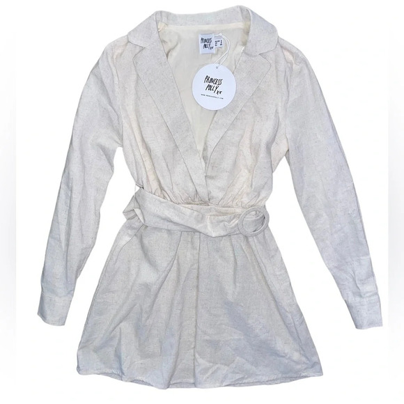Princess Polly Turin Long Sleeve Belted Mini Dress Beige Size 2 Preppy Office - Picture 10 of 10